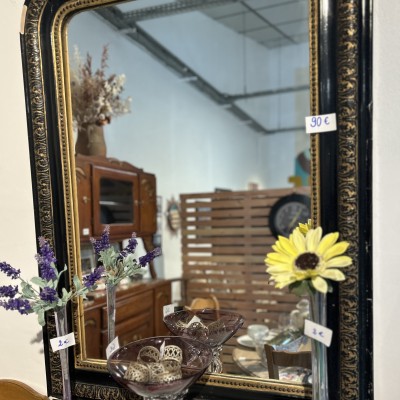 Image du produit Grand miroir bois noir et dorures